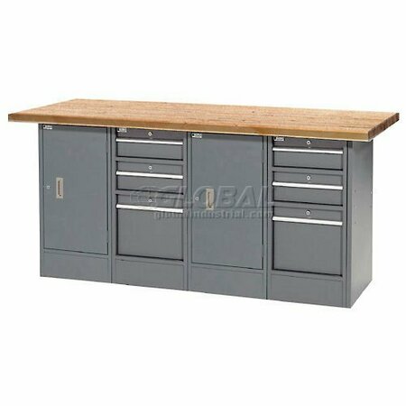 GLOBAL INDUSTRIAL Workbench w/ Shop Top Square Edge, 6 Drawers & 2 Cabinets, 72inW x 30inD, Gray 239179